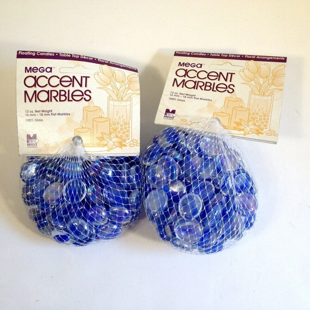 Mega Accent Marbles 2 Packs of Diamond Crystal Snow Blue Flat Craft Compliments